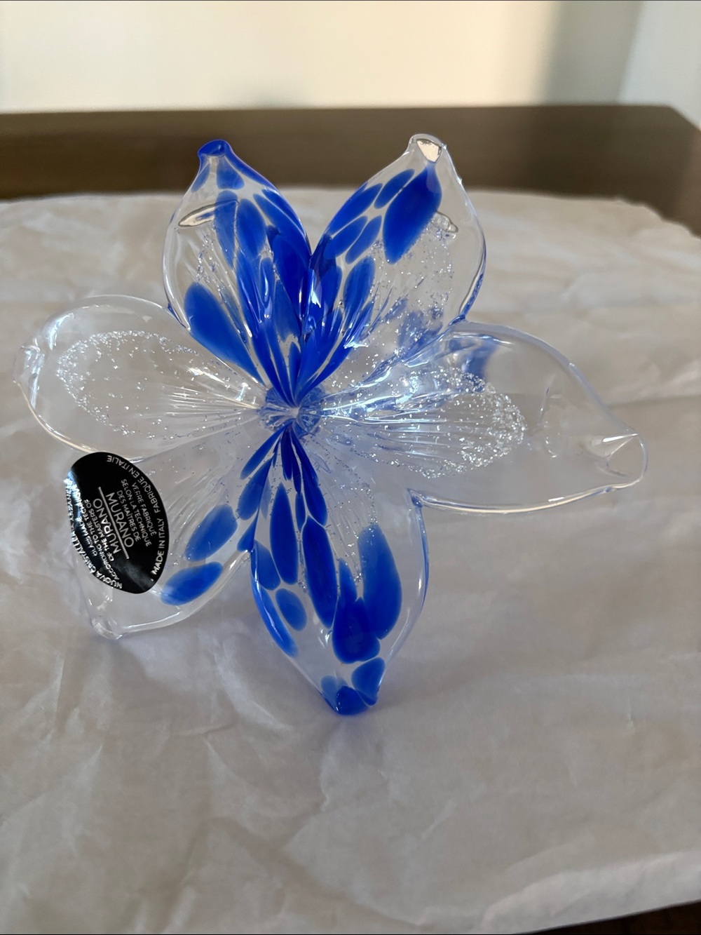 - Italian Murano Art Glass Blue Clear silver
 Colors Pedals 6 pedals Handmade